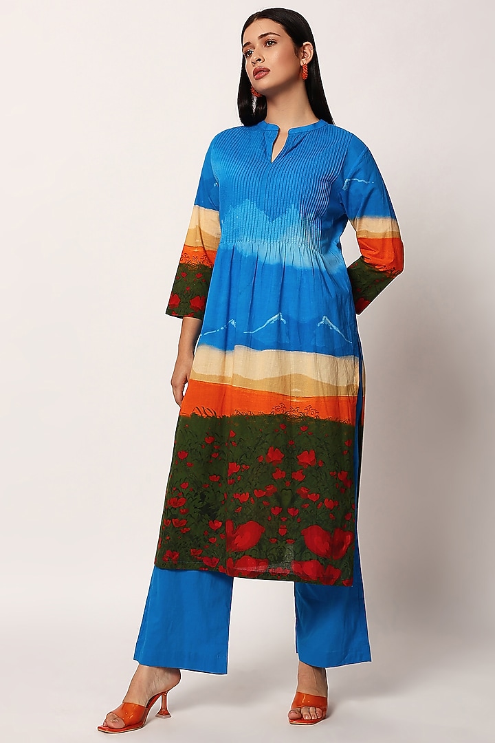 Multi-Colored Cotton Printed A-Line Kurta Set by RUHR INDIA at Pernia's Pop Up Shop