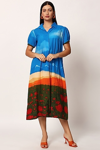 Multi-Colored Cotton Printed Dress by RUHR INDIA