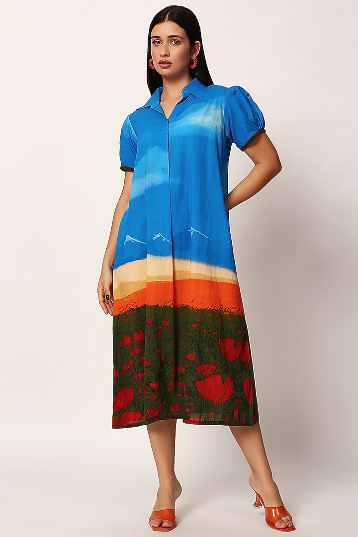 Multi-Colored Cotton Printed Summer Dress by RUHR INDIA at Pernia's Pop Up Shop