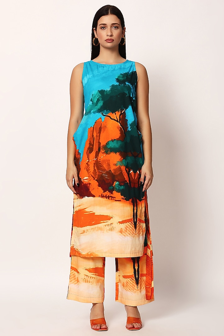Multi-Colored Cotton Printed A-Line Kurta Set by RUHR INDIA at Pernia's Pop Up Shop