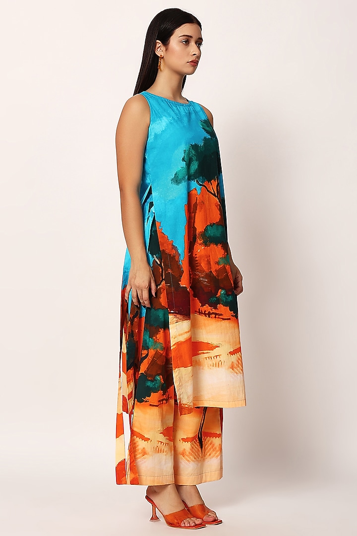 Multi-Colored Cotton Printed A-Line Kurta Set by RUHR INDIA at Pernia's Pop Up Shop
