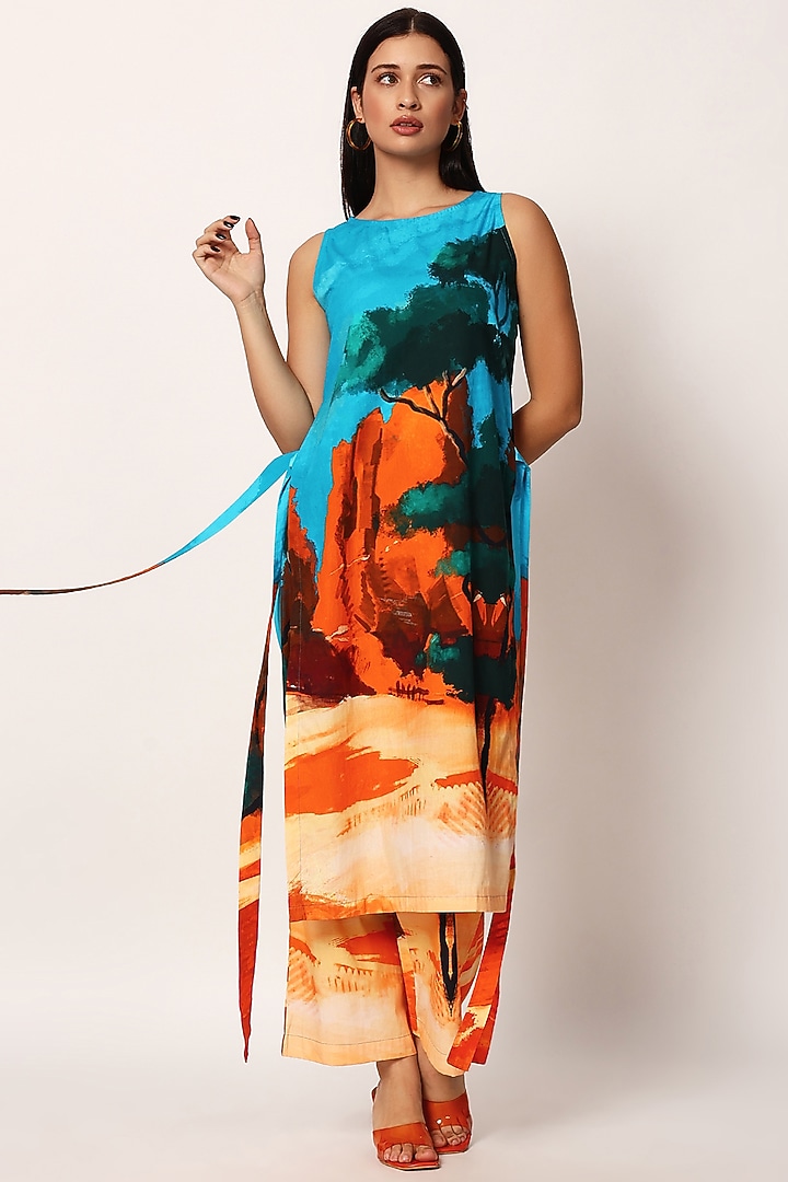 Multi-Colored Cotton Printed A-Line Kurta Set by RUHR INDIA at Pernia's Pop Up Shop