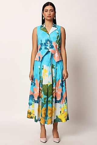 Multi-Colored Cotton Printed Skirt Set by RUHR INDIA