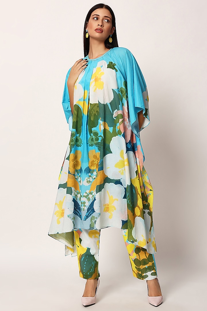 Multi-Colored Cotton Floral Printed A-Line Kurta Set by RUHR INDIA at Pernia's Pop Up Shop
