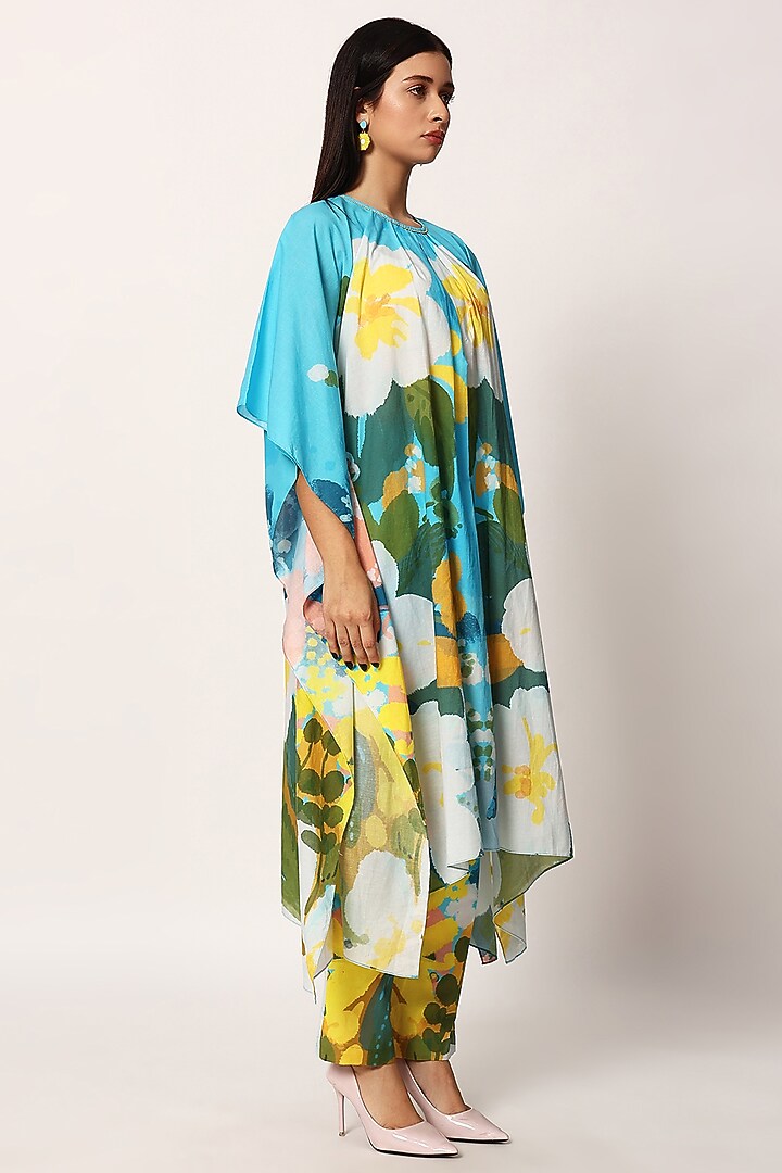 Multi-Colored Cotton Floral Printed A-Line Kurta Set by RUHR INDIA at Pernia's Pop Up Shop