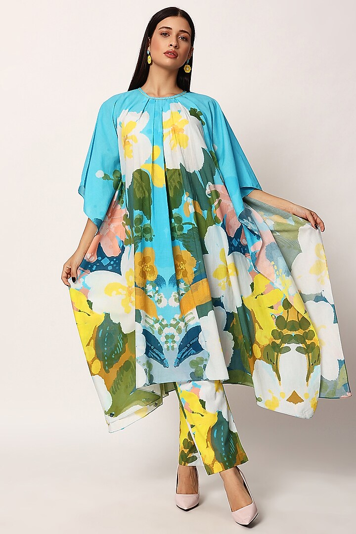 Multi-Colored Cotton Floral Printed A-Line Kurta Set by RUHR INDIA at Pernia's Pop Up Shop