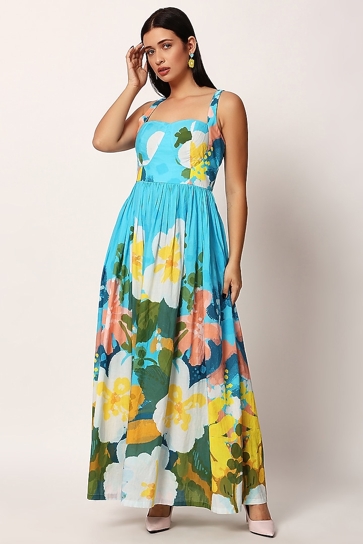 Multi-Colored Cotton Floral Printed A-Line Summer Dress by RUHR INDIA at Pernia's Pop Up Shop