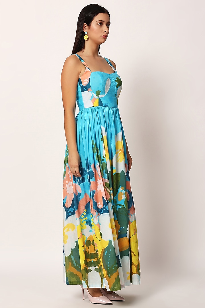Multi-Colored Cotton Floral Printed A-Line Summer Dress by RUHR INDIA at Pernia's Pop Up Shop