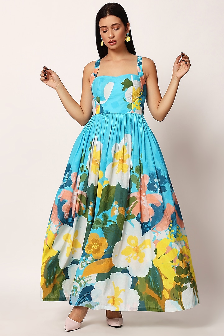 Multi-Colored Cotton Floral Printed A-Line Summer Dress by RUHR INDIA at Pernia's Pop Up Shop