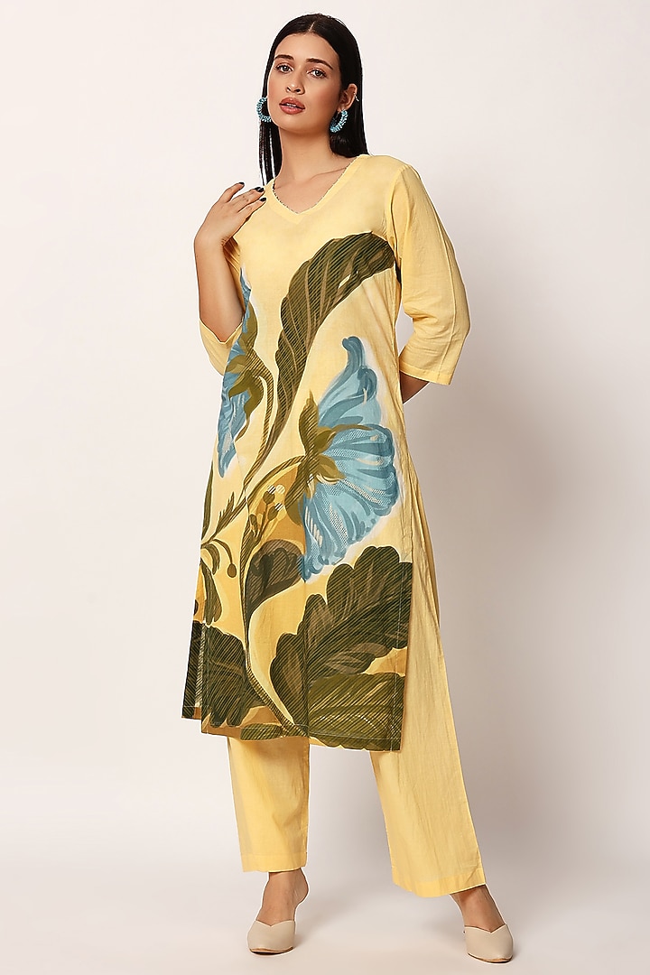 Multi-Colored Cotton Floral Printed A-Line Kurta Set by RUHR INDIA at Pernia's Pop Up Shop