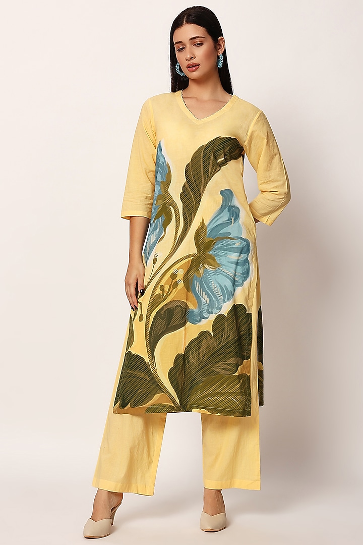 Multi-Colored Cotton Floral Printed A-Line Kurta Set by RUHR INDIA at Pernia's Pop Up Shop