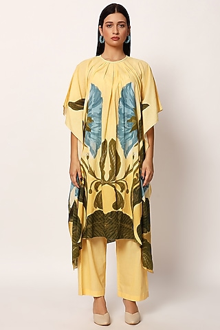 Multi-Colored Cotton Floral Printed A-Line Kurta Set by RUHR INDIA