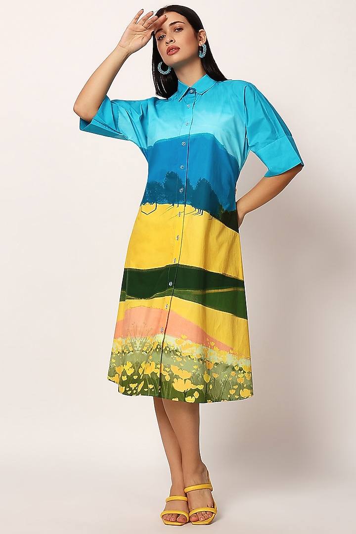Multi-Colored Cotton Printed Summer Dress by RUHR INDIA at Pernia's Pop Up Shop
