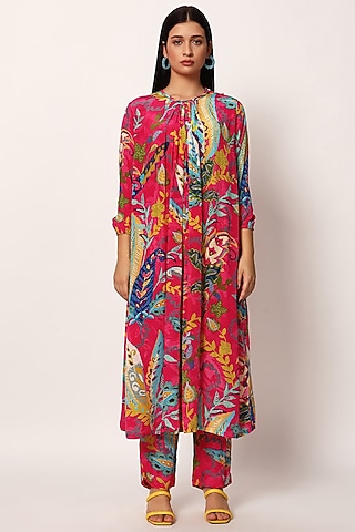 Multi-Colored Cotton Paisley Printed Kurta Set by RUHR INDIA