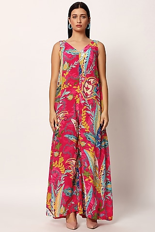 Multi-Colored Cotton Paisley Printed Jumpsuit by RUHR INDIA