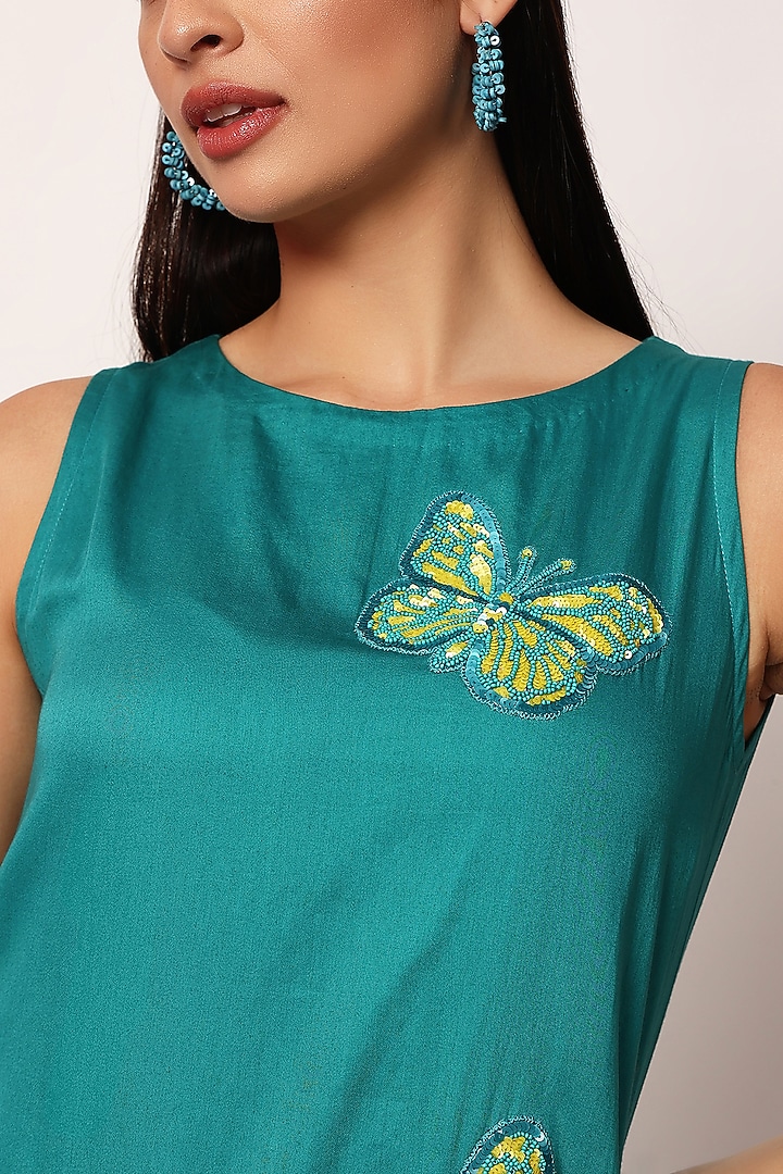 Green Cotton Embroidered A-Line Kurta Set by RUHR INDIA at Pernia's Pop Up Shop