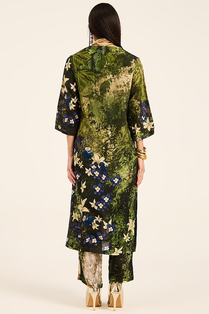 Multi-Colored & Purple Dola Silk Floral Digital Printed Kurta Set by RUHR INDIA at Pernia's Pop Up Shop