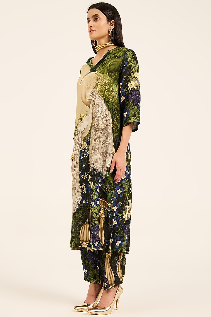 Multi-Colored & Purple Dola Silk Floral Digital Printed Kurta Set by RUHR INDIA at Pernia's Pop Up Shop