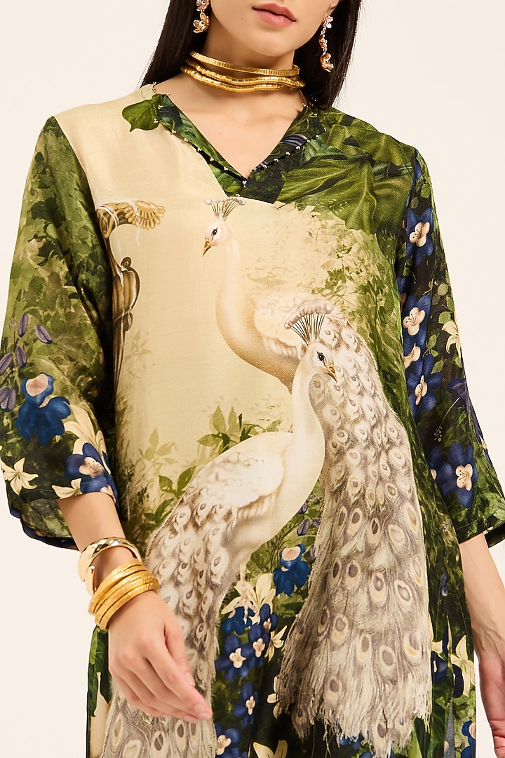 Multi-Colored & Purple Dola Silk Floral Digital Printed Kurta Set by RUHR INDIA at Pernia's Pop Up Shop