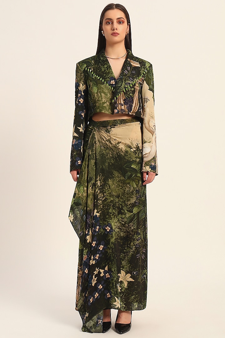 Multi-Colored & Purple Satin Digital Printed Dhoti Set by RUHR INDIA at Pernia's Pop Up Shop