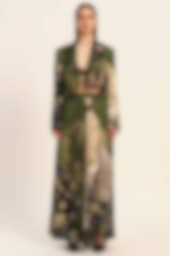 Multi-Colored & Purple Satin Floral Digital Printed Pleated Pant Set by RUHR INDIA at Pernia's Pop Up Shop