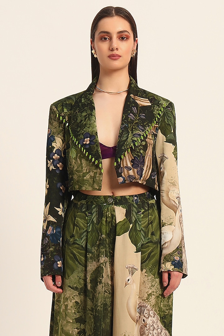 Multi-Colored & Purple Satin Floral Digital Printed Pleated Pant Set by RUHR INDIA at Pernia's Pop Up Shop