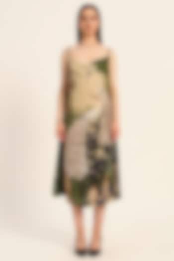 Multi-Colored & Purple Dola Silk Floral Printed Cowl Summer Dress by RUHR INDIA at Pernia's Pop Up Shop