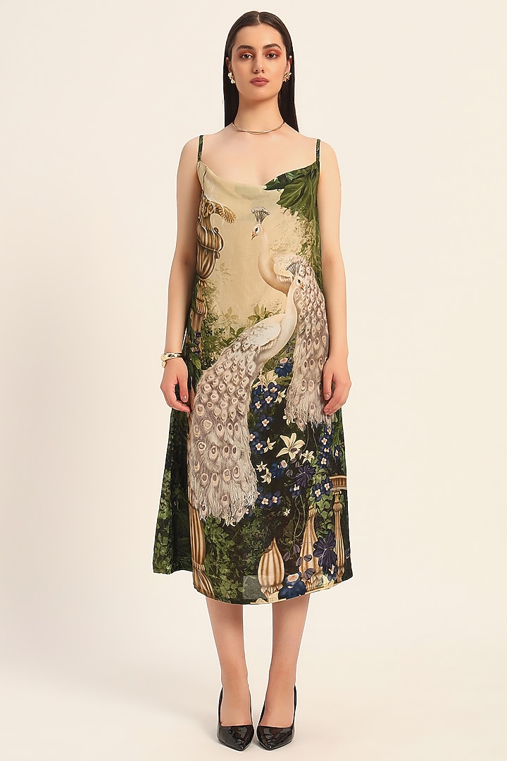 Multi-Colored & Purple Dola Silk Floral Printed Cowl Summer Dress by RUHR INDIA at Pernia's Pop Up Shop