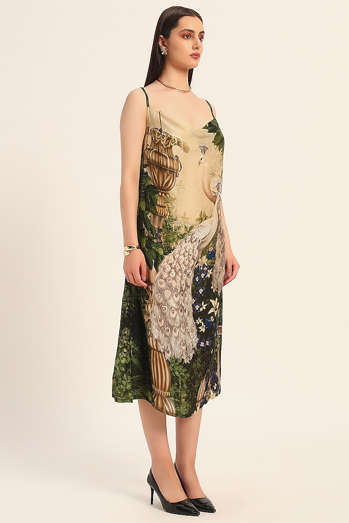 Multi-Colored & Purple Dola Silk Floral Printed Cowl Summer Dress by RUHR INDIA at Pernia's Pop Up Shop