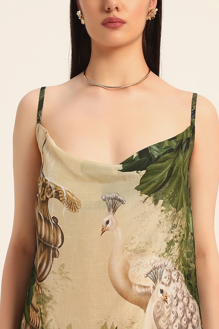 Multi-Colored & Purple Dola Silk Floral Printed Cowl Summer Dress by RUHR INDIA at Pernia's Pop Up Shop