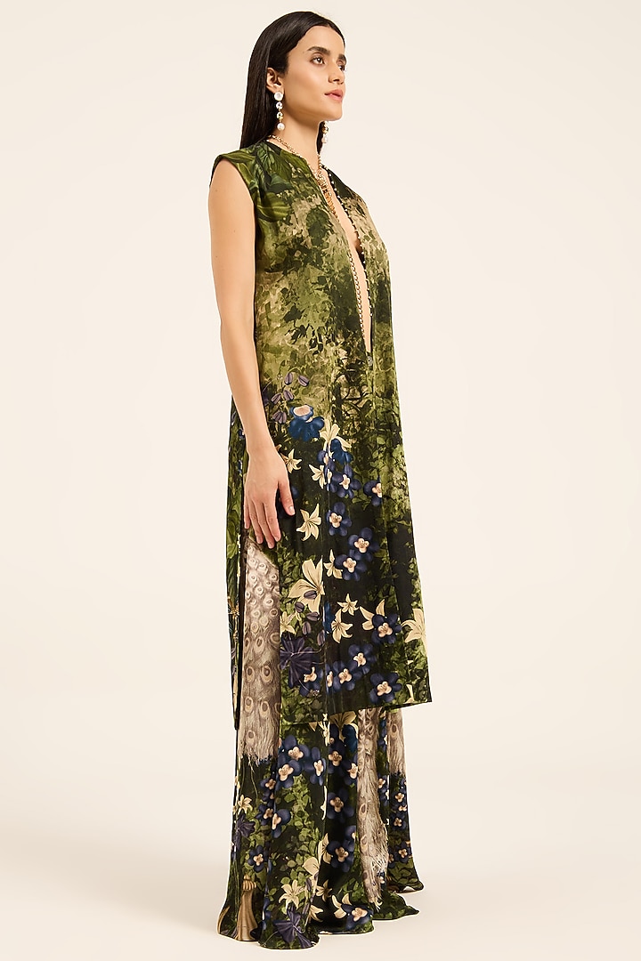 Multi-Colored & Purple Satin Digital Printed Overcoat Set by RUHR INDIA at Pernia's Pop Up Shop