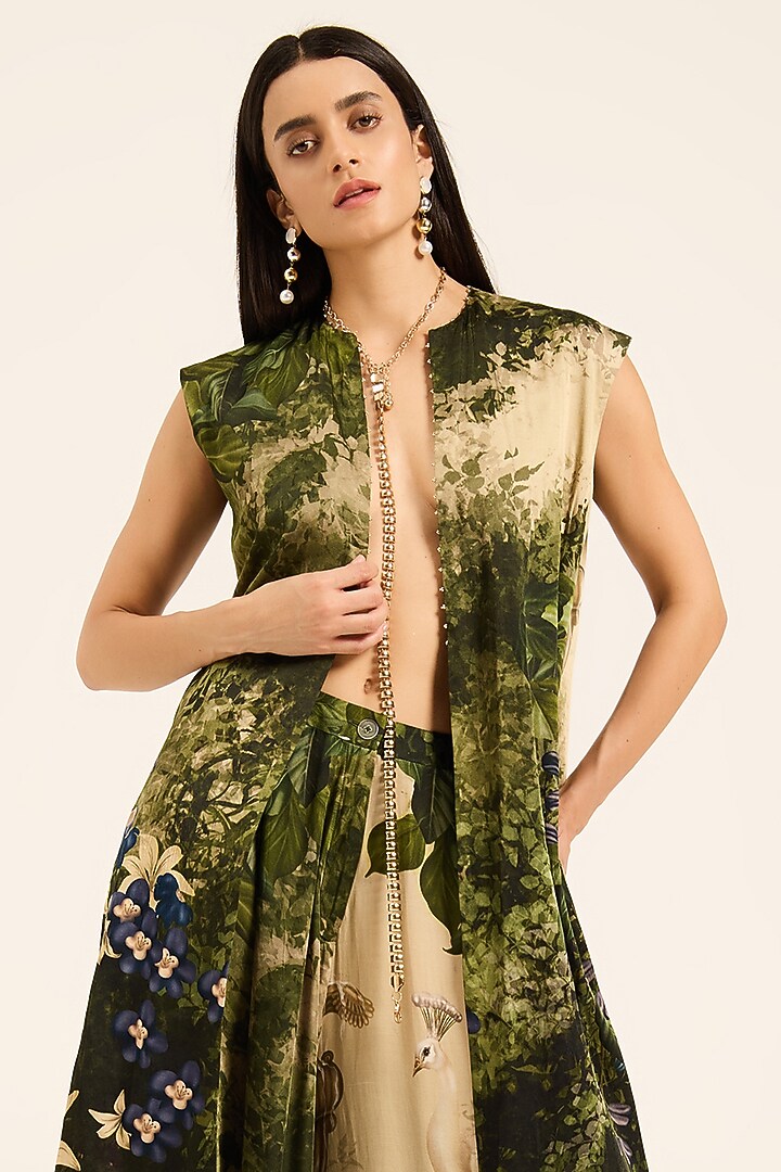 Multi-Colored & Purple Satin Digital Printed Overcoat Set by RUHR INDIA at Pernia's Pop Up Shop