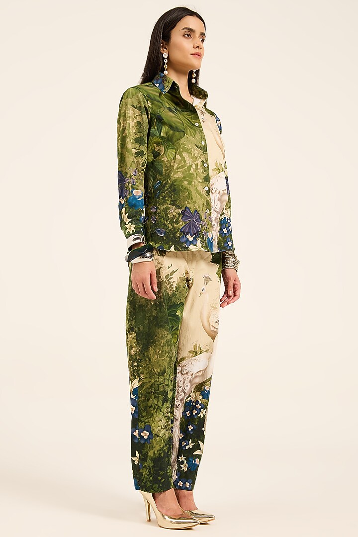 Multi-Colored & Purple Cotton Satin Digital Printed Co-Ord Set by RUHR INDIA at Pernia's Pop Up Shop