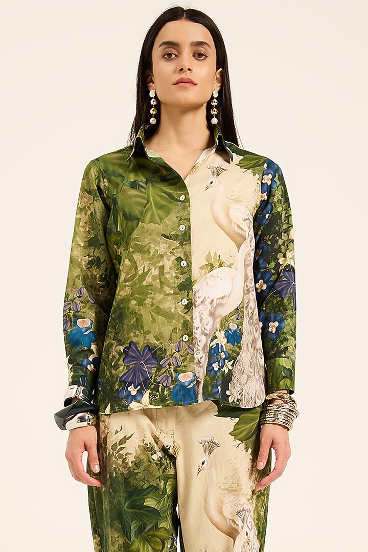 Multi-Colored & Purple Cotton Satin Digital Printed Co-Ord Set by RUHR INDIA at Pernia's Pop Up Shop