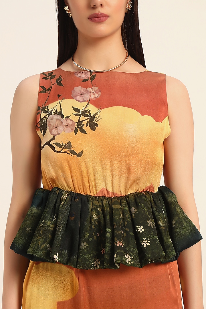 Multi-Colored & Orange Satin Digital Printed Skirt Set by RUHR INDIA at Pernia's Pop Up Shop