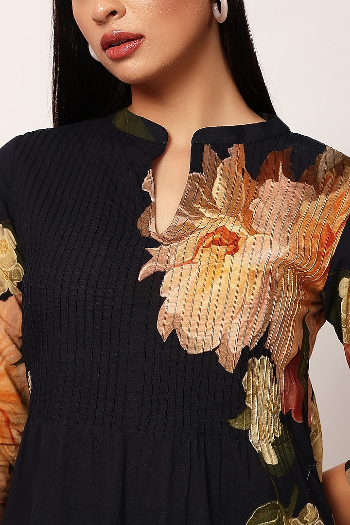 Black & Multi-Colored Cotton Floral Printed Kurta Set by RUHR INDIA at Pernia's Pop Up Shop