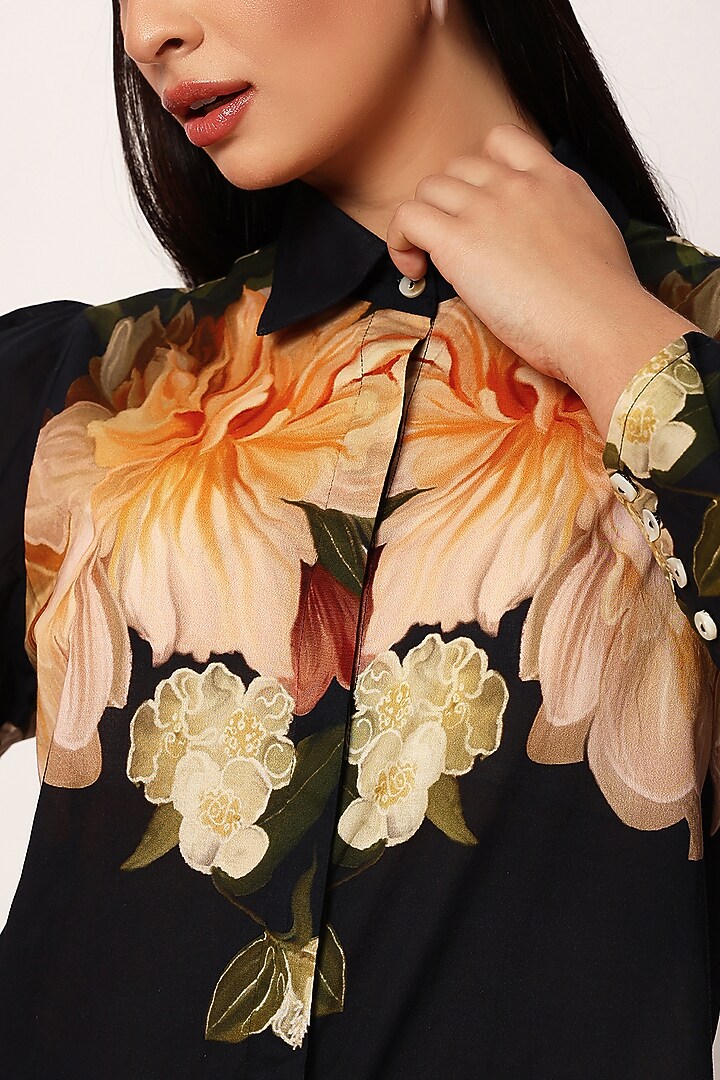 Black Cotton Floral Digital Printed Co-Ord Set by RUHR INDIA at Pernia's Pop Up Shop