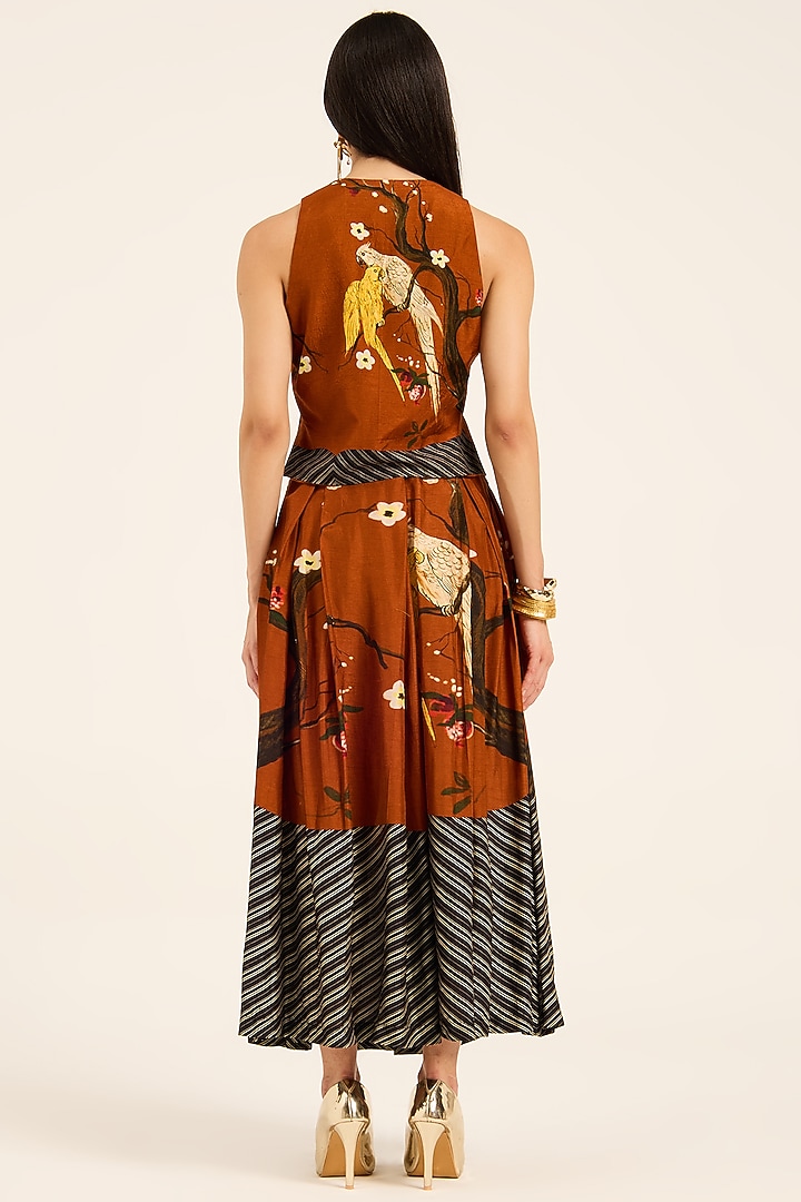 Rust Orange Dola Silk Digital Printed Skirt Set by RUHR INDIA at Pernia's Pop Up Shop