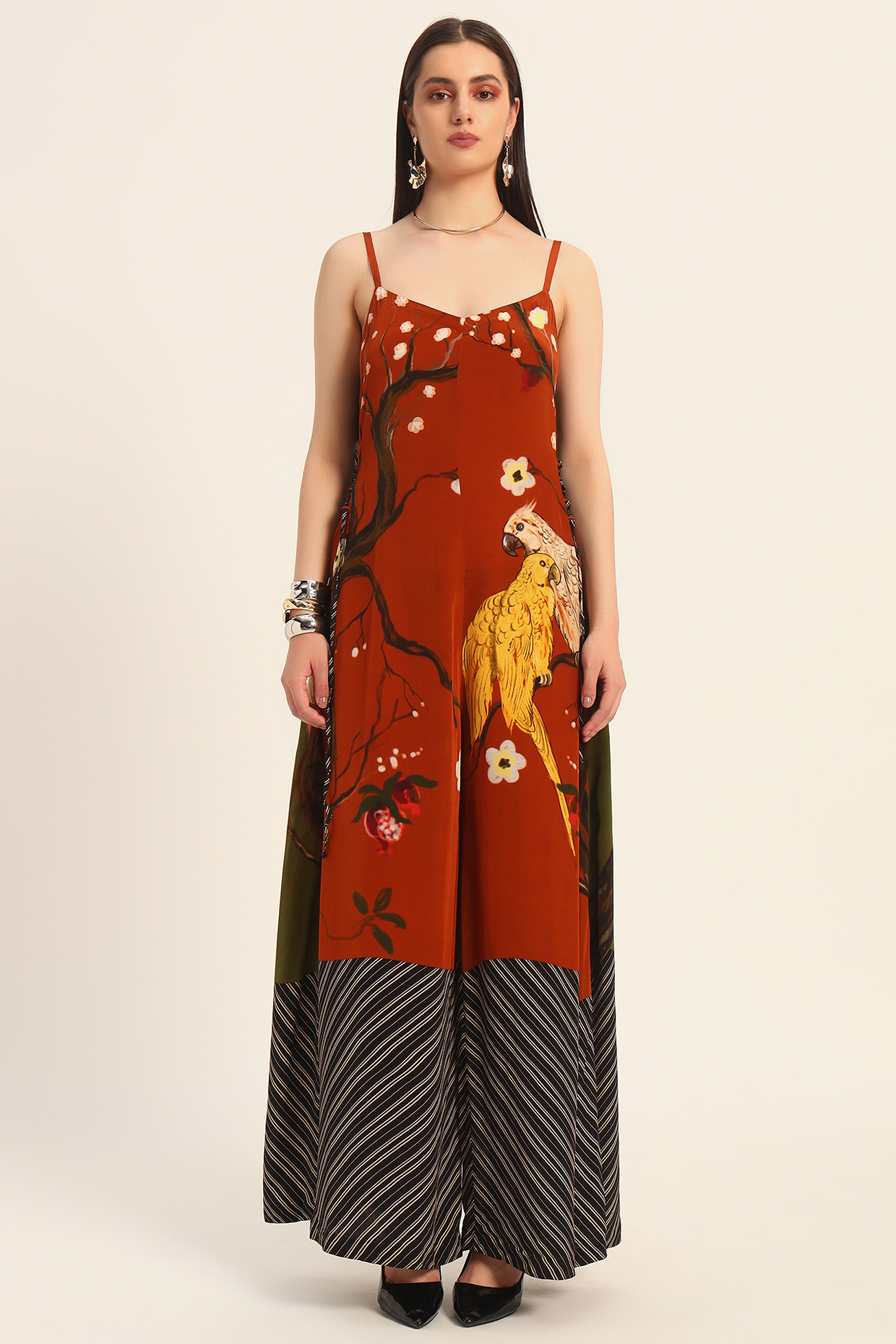 Rust Orange Crepe Digital Printed Jumpsuit by RUHR INDIA at Pernia's Pop Up Shop