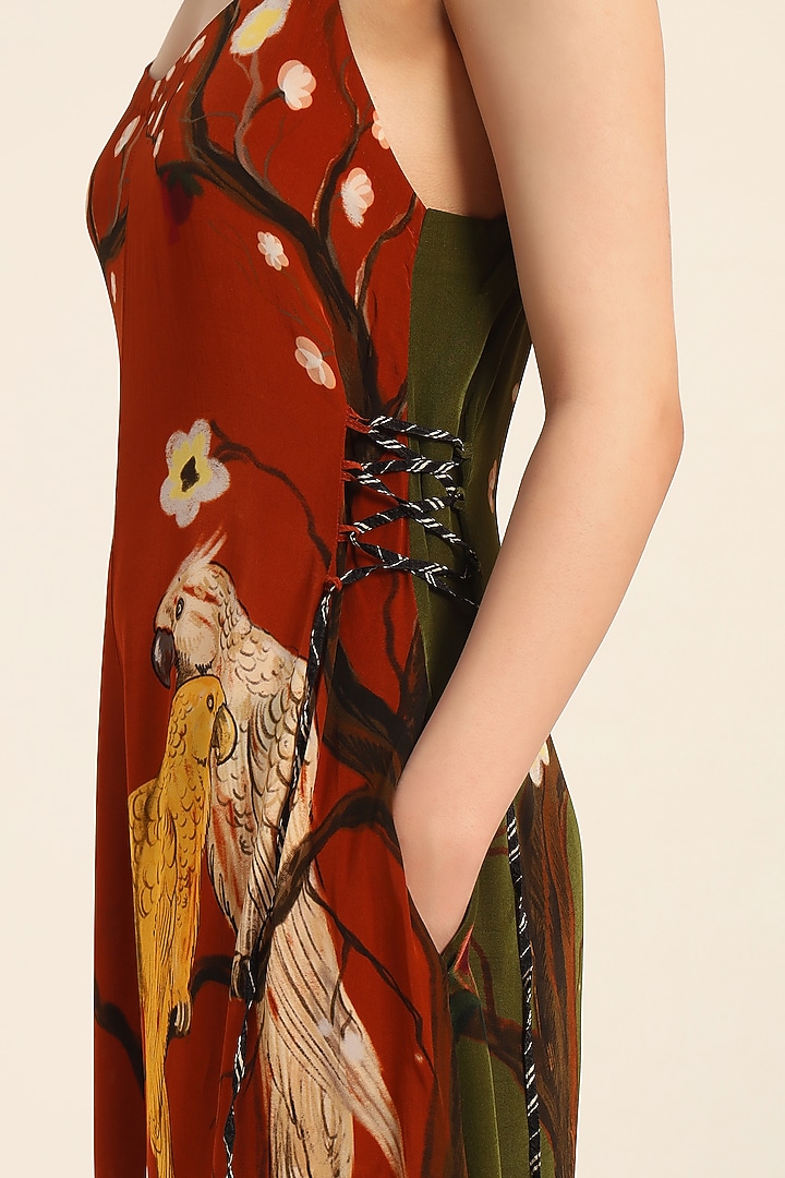 Rust Orange Crepe Digital Printed Jumpsuit by RUHR INDIA at Pernia's Pop Up Shop
