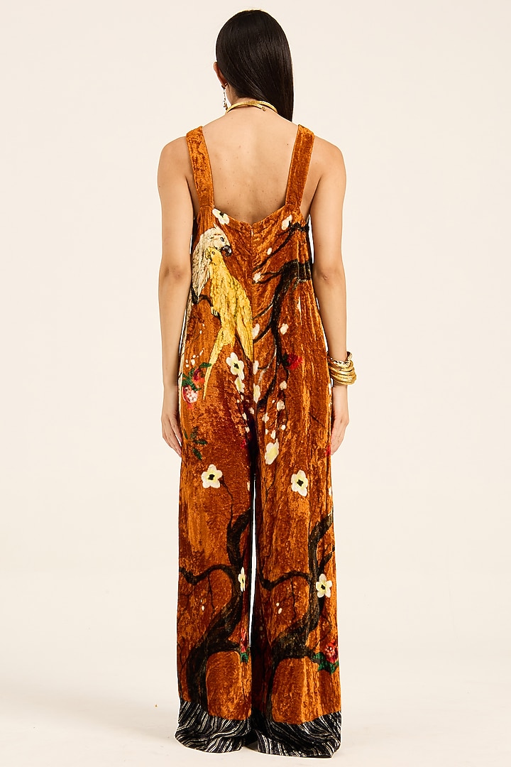 Green Silk Velvet Digital Printed Jumpsuit by RUHR INDIA at Pernia's Pop Up Shop