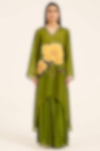 Green Organza Digital Printed Flared Kurta Set by RUHR INDIA at Pernia's Pop Up Shop