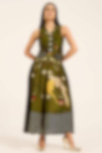 Green Dola Silk Digital Printed Skirt Set by RUHR INDIA at Pernia's Pop Up Shop