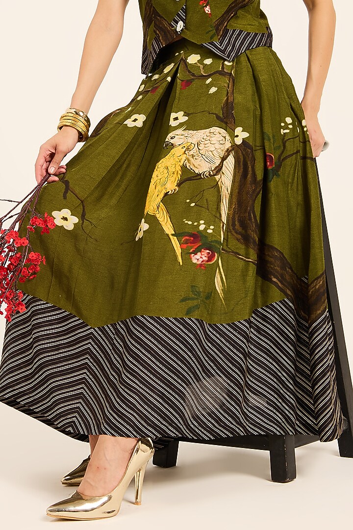 Green Dola Silk Digital Printed Skirt Set by RUHR INDIA at Pernia's Pop Up Shop