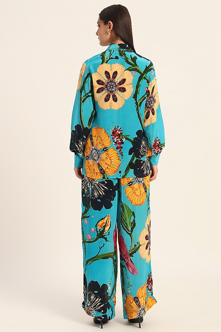 Firozi Blue Crepe Digital Printed Co-Ord Set by RUHR INDIA at Pernia's Pop Up Shop