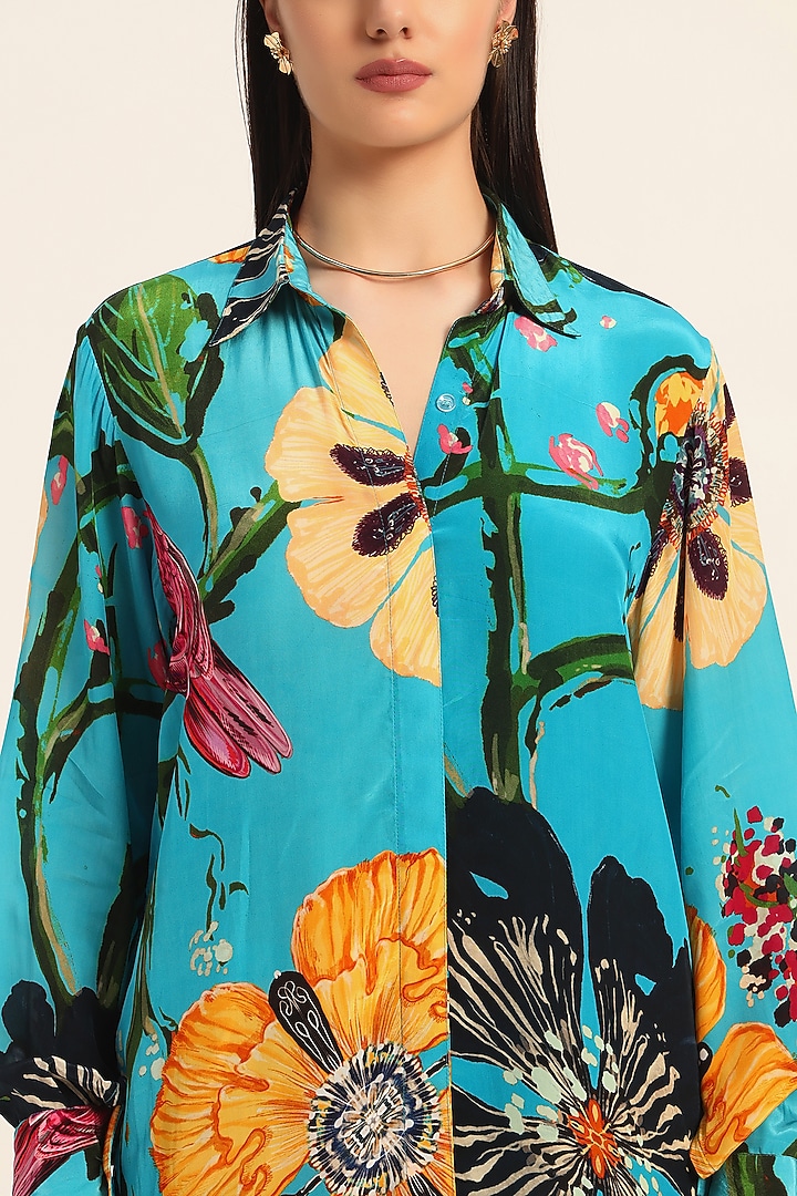 Firozi Blue Crepe Digital Printed Co-Ord Set by RUHR INDIA at Pernia's Pop Up Shop