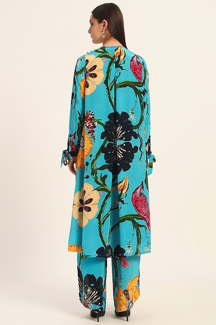 Firozi Blue Crepe Digital Printed & Beadwork Kurta Set by RUHR INDIA at Pernia's Pop Up Shop