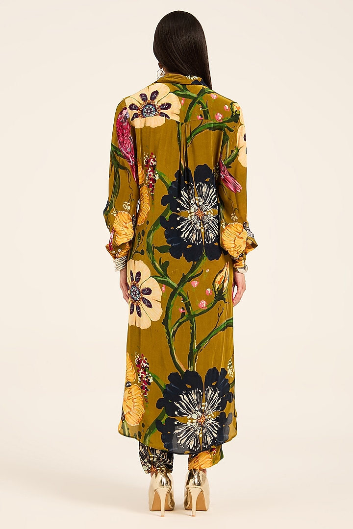 Ochre Yellow Crepe Digital Printed Front-Twisted Kurta Set by RUHR INDIA at Pernia's Pop Up Shop