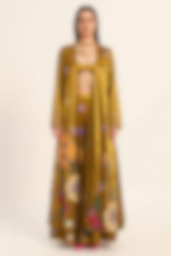 Ochre Yellow Satin Chiffon Digital Printed Cape by RUHR INDIA at Pernia's Pop Up Shop