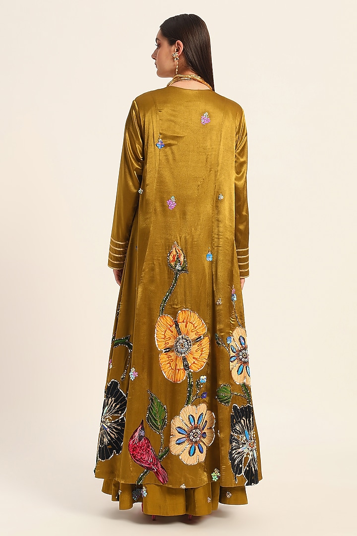 Ochre Yellow Satin Chiffon Digital Printed Cape by RUHR INDIA at Pernia's Pop Up Shop